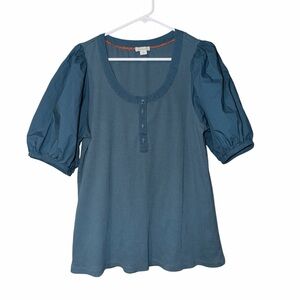 Sundance Puff Sleeve Ribbed Top In Blue Size L